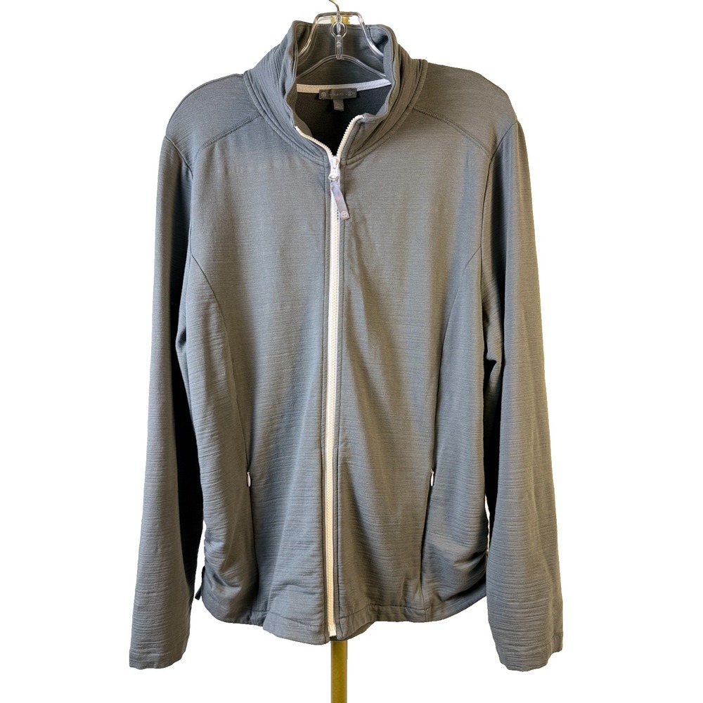 T by Talbots UPF 50+ Sage‎ Gray Zip Jacket Women's XL Ruched Sides Pockets